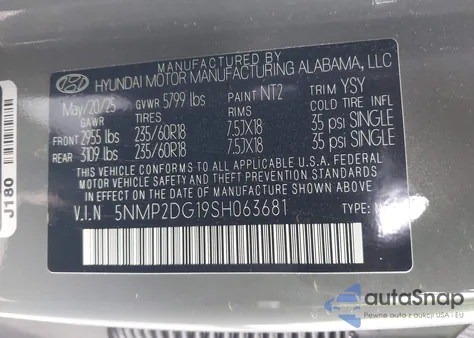 2025 Hyundai Santa Fe Hybrid Sel z USA, uszkodzony, nr VIN 5NMP2DG19SH063681